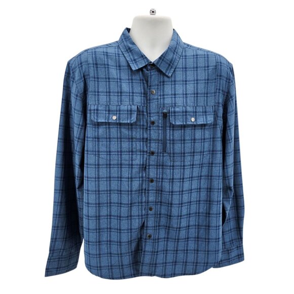 NEW Lake & Trail Mens Medium Button Shirt UPF30 Plaid Blue Snap Button Fast Dry - Picture 1 of 11